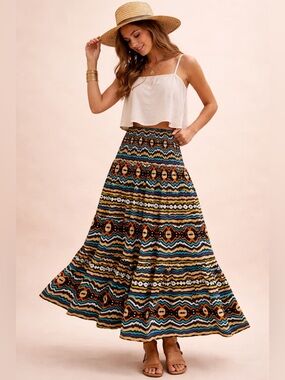 NWT Elizabeth and James Multicolor Tribal Maxi Skirt